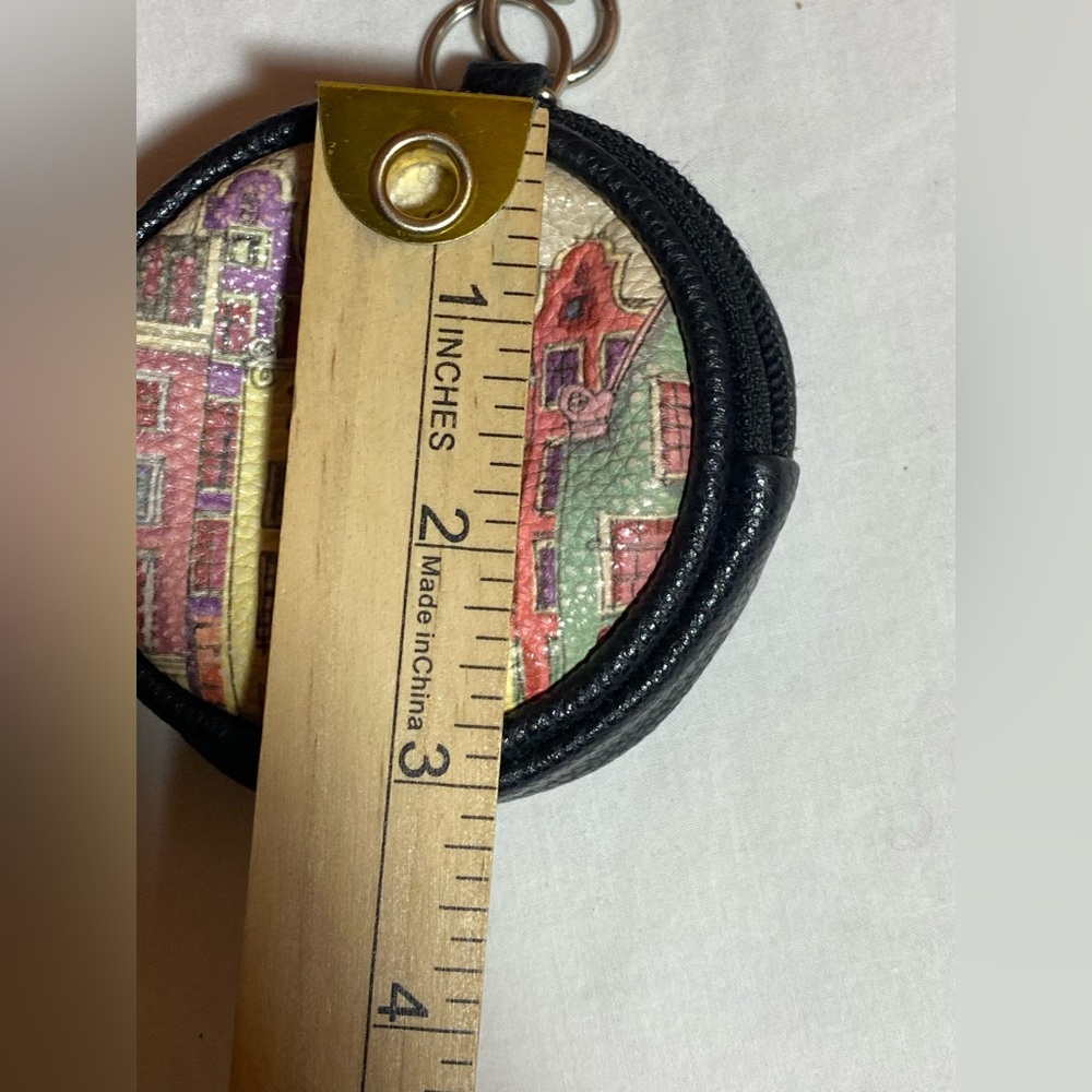 Round Zip Coin Pouch Keychain Amsterdam Canal Houses Print Mini Wallet - Picture 4 of 5